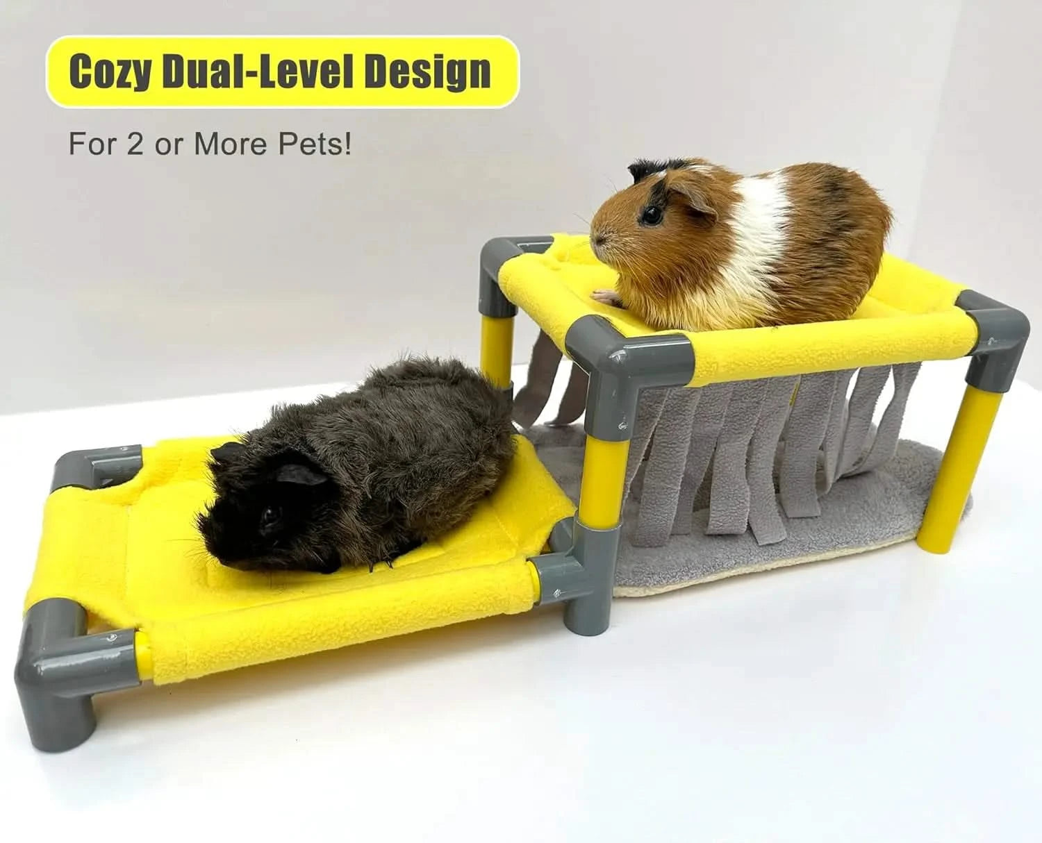 DOZZOPET Large Two-Level Guinea Pig Bunk Bed with Plush Fleece Hideout Mat