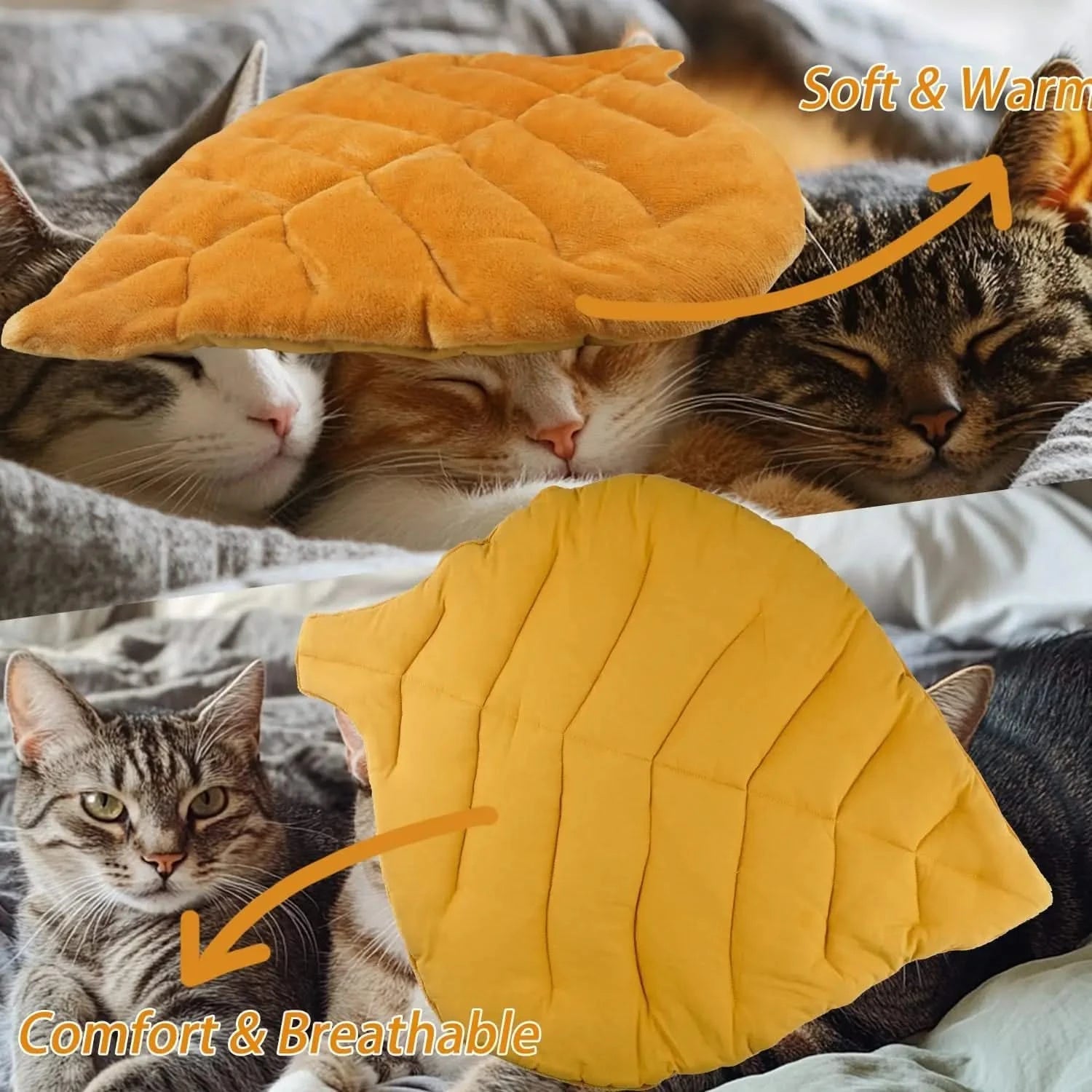 Cozy Leaf Self-Warming Cat Bed Mat – Flannel Cotton Plush Pet Cushion for Indoor Kittens & Puppies