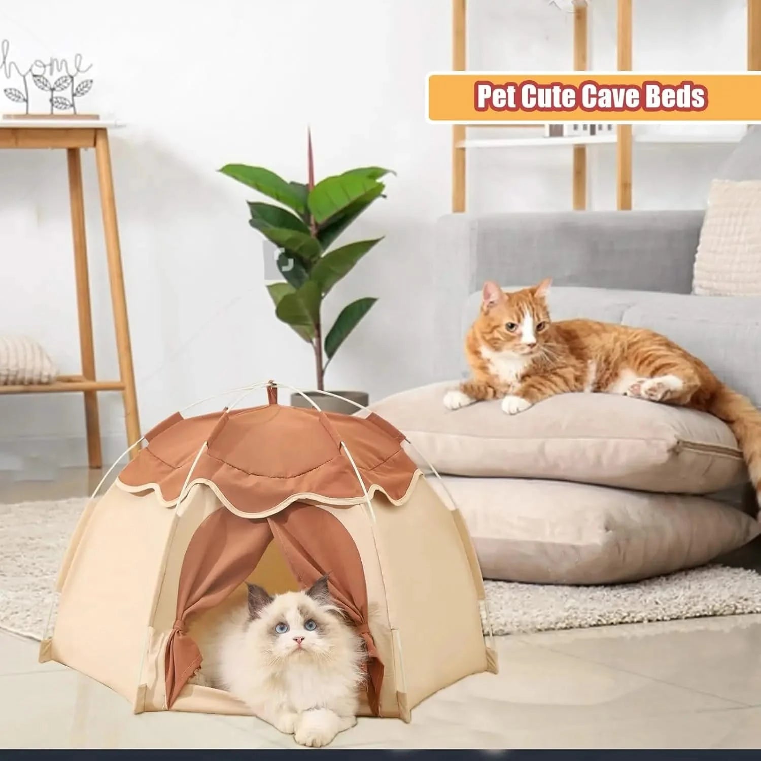 Gigreinc Large Beige Pop-Up Pet Tent: Cozy Indoor Cat & Small Dog House