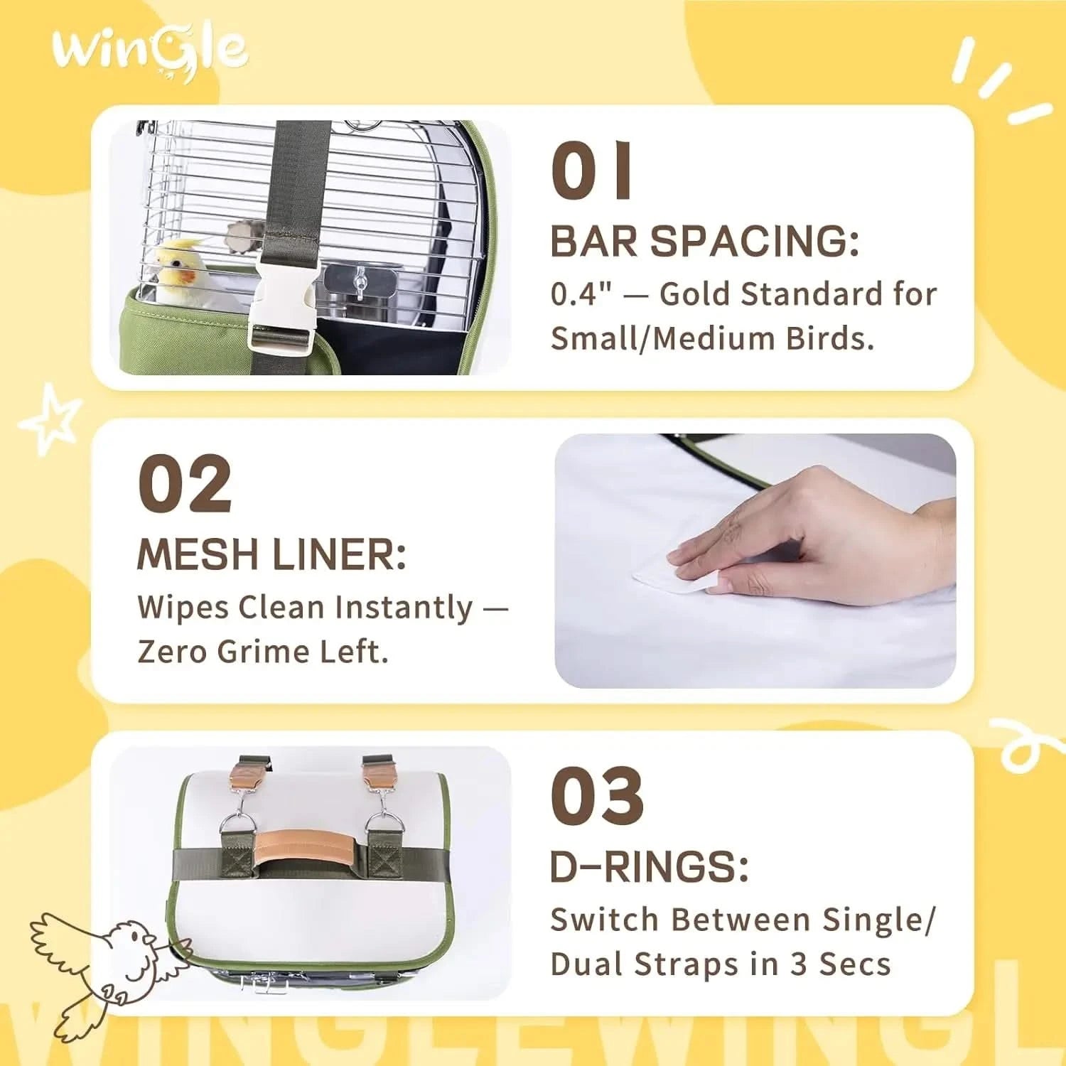 Wingle 4-in-1 Compact Bird Carrier Backpack Travel Cage for Small Parrots