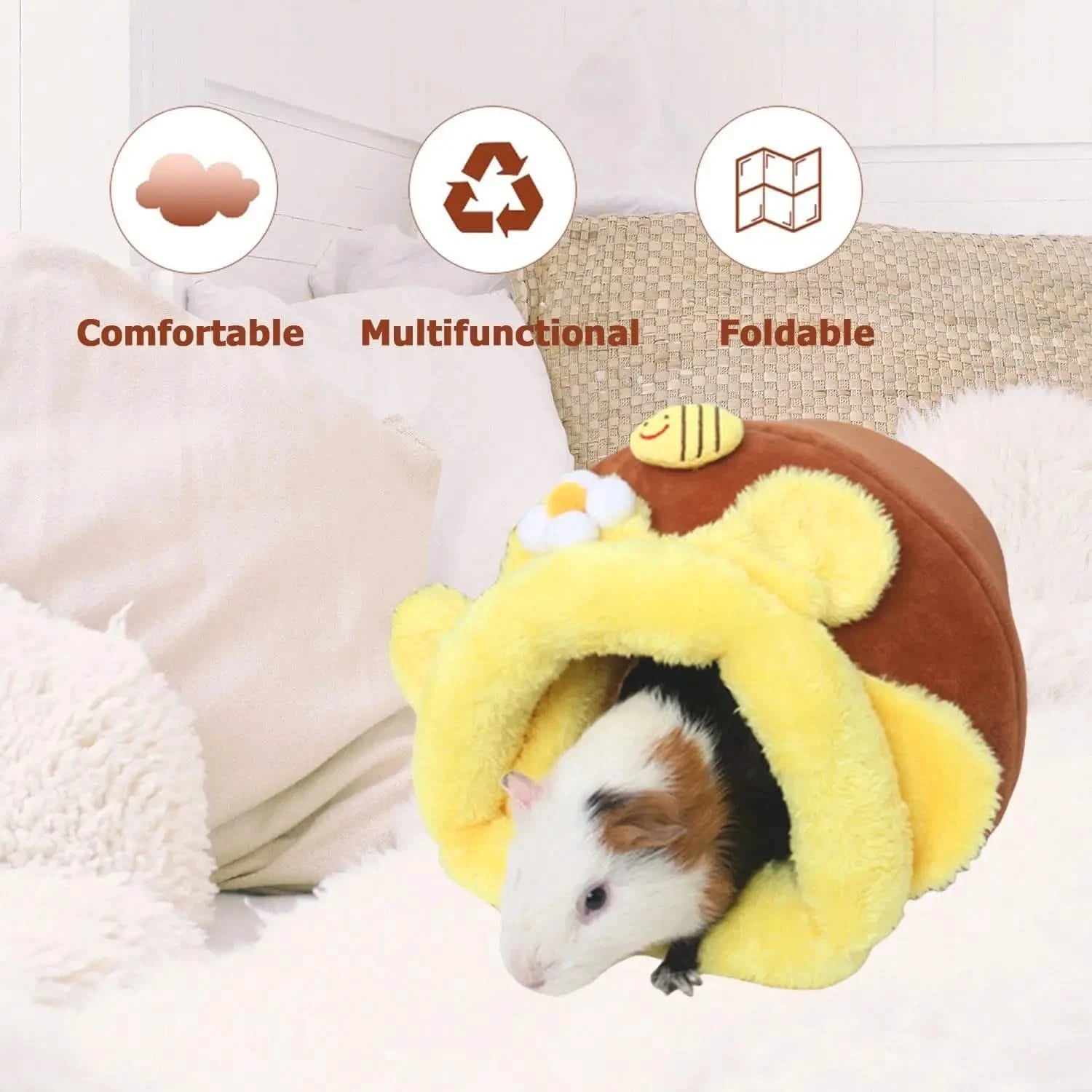 Cozy Yellow Bee Snuggle Sack Bed for Guinea Pigs, Hamsters, Chinchillas