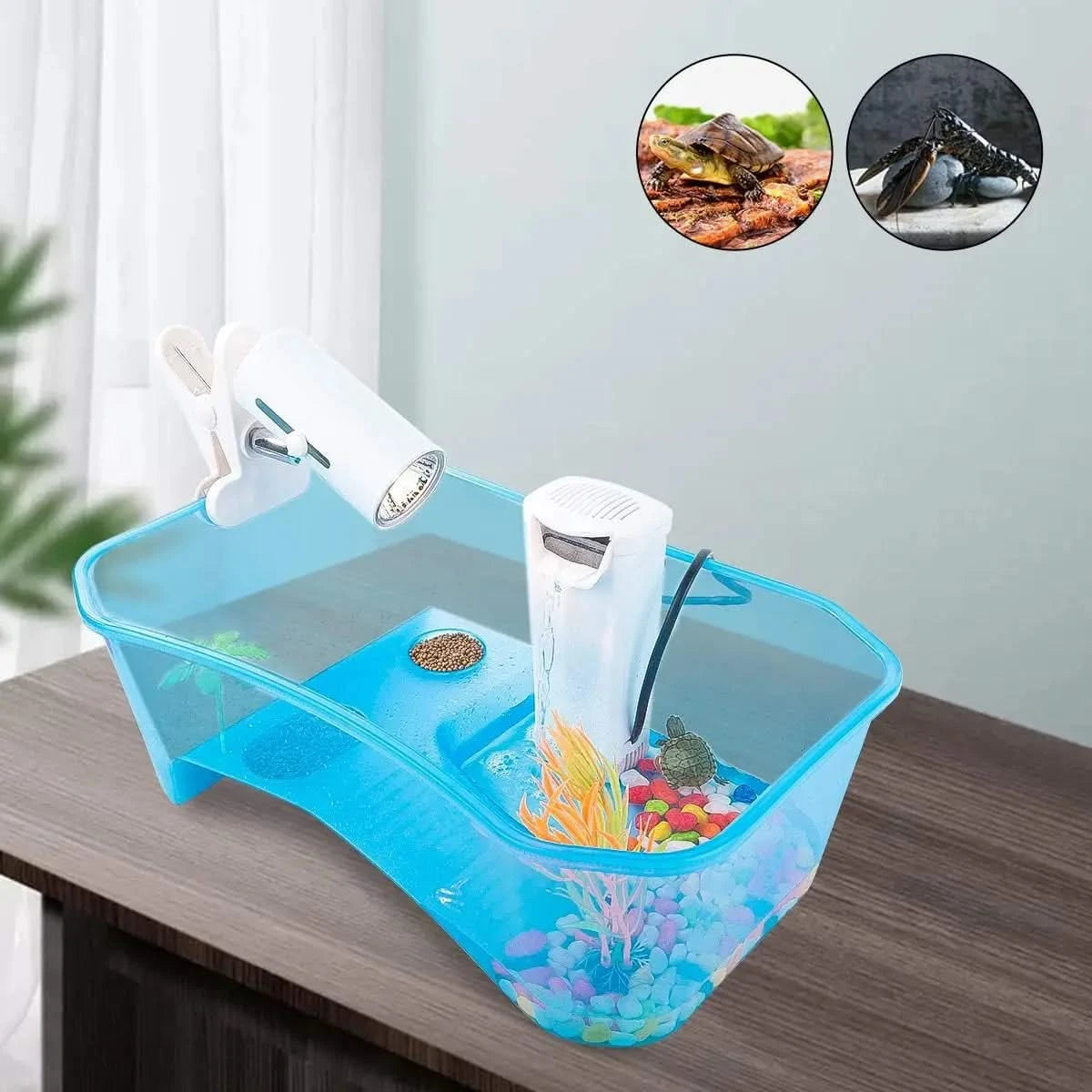 Geegoods Small Turtle Tank Aquarium: Multi-Zone Reptile Habitat with Basking Platform