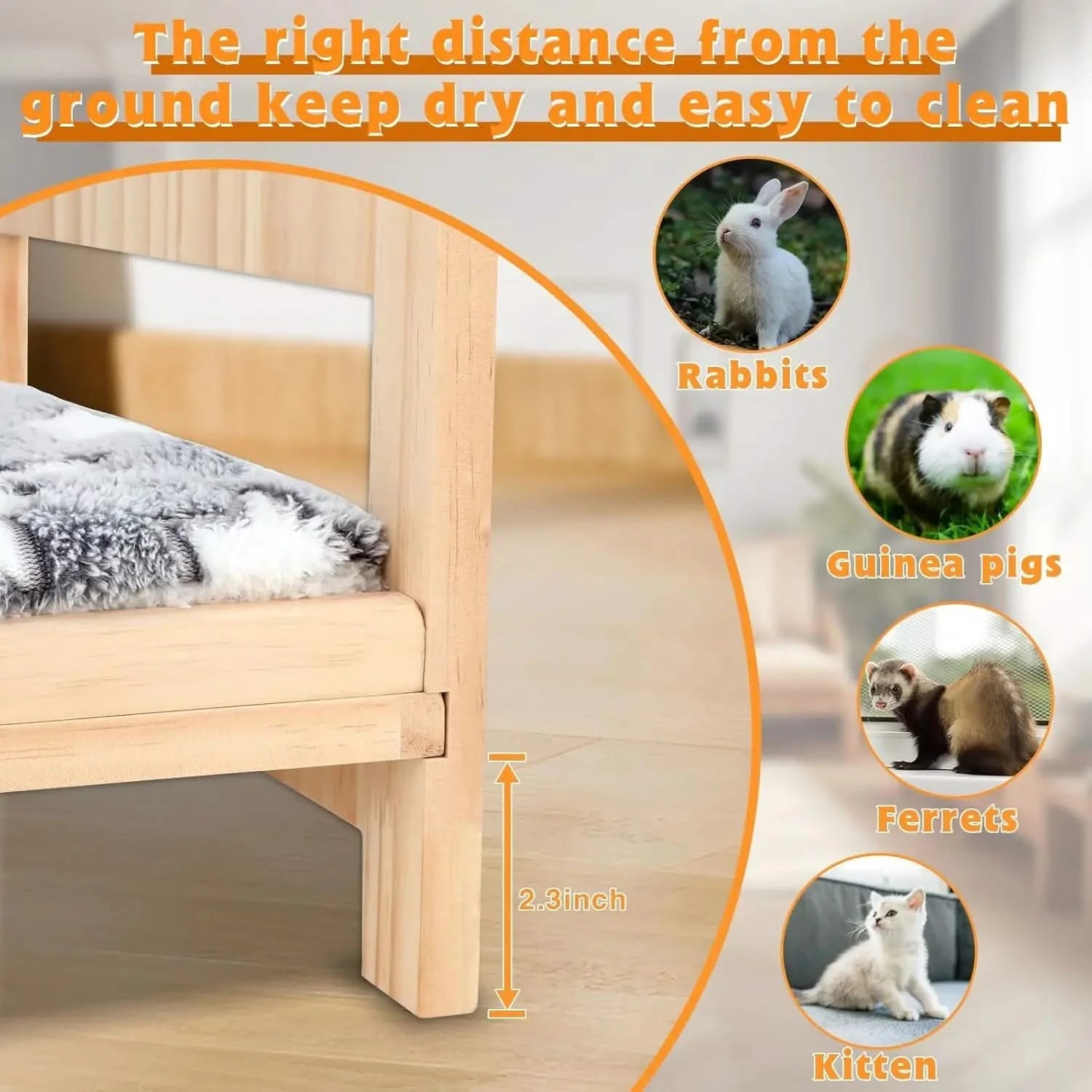 BWOGUE Large Wooden 2-in-1 Folding Rabbit Bed with Removable Comfort Cushion