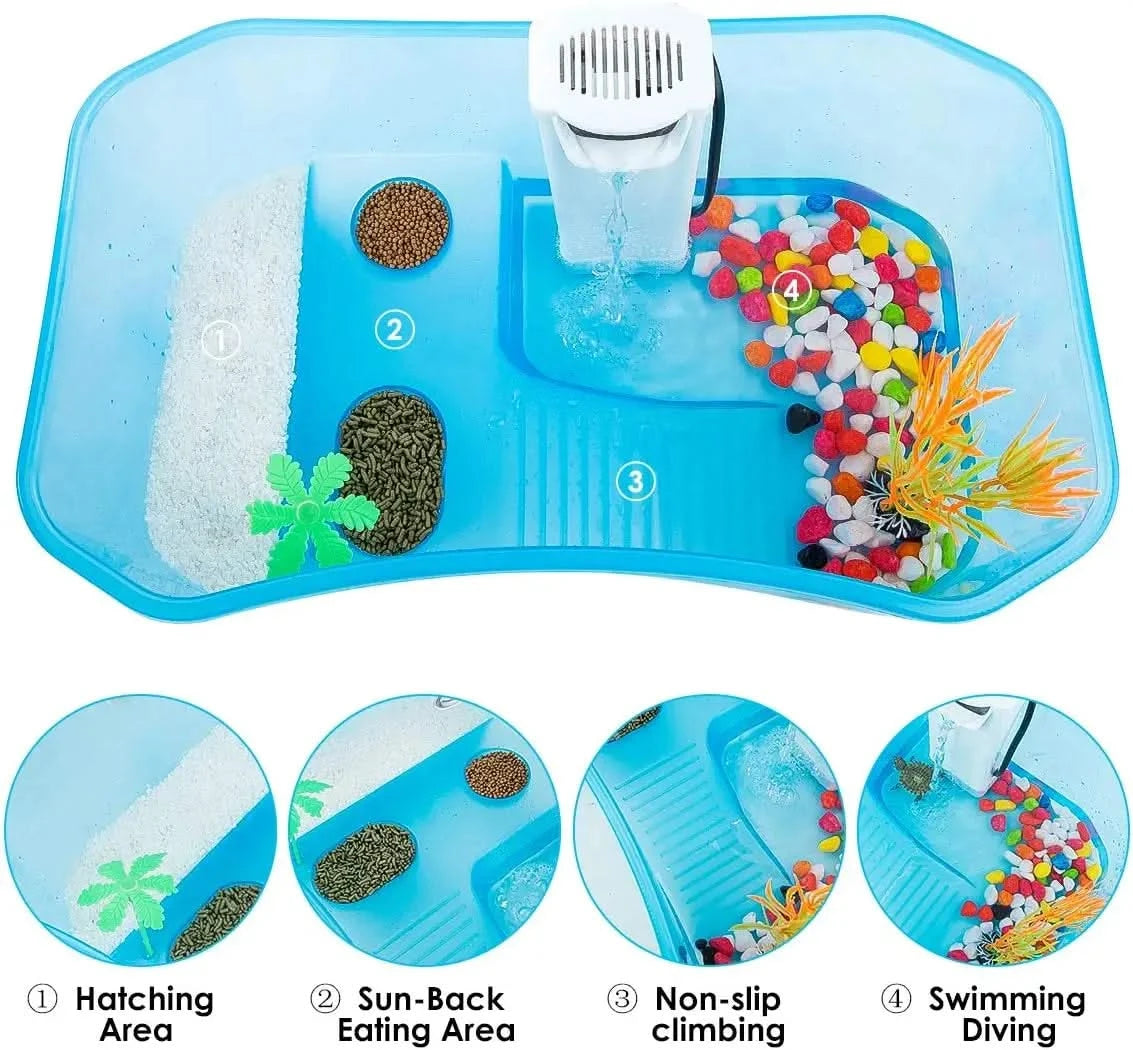 Geegoods Small Turtle Tank Aquarium: Multi-Zone Reptile Habitat with Basking Platform
