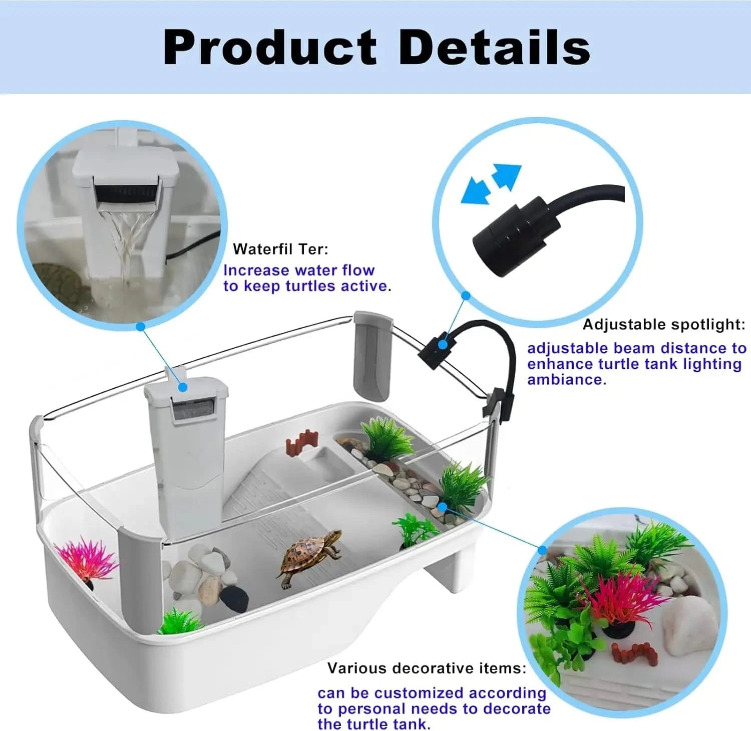 TOTZLIAN All-in-One Small Turtle Habitat Kit with Basking Platform & Filter