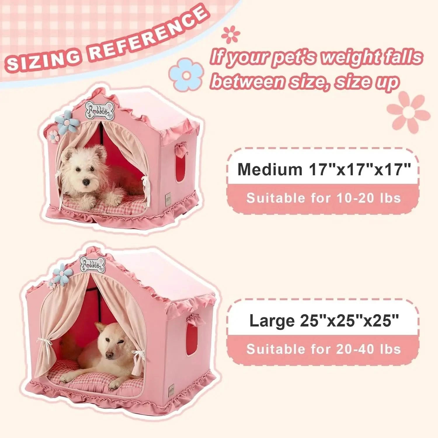 Jiupety Pink Indoor Dog Tent Bed with Frame, Breathable Washable Foldable Pet Cave for Small Dogs & Cats