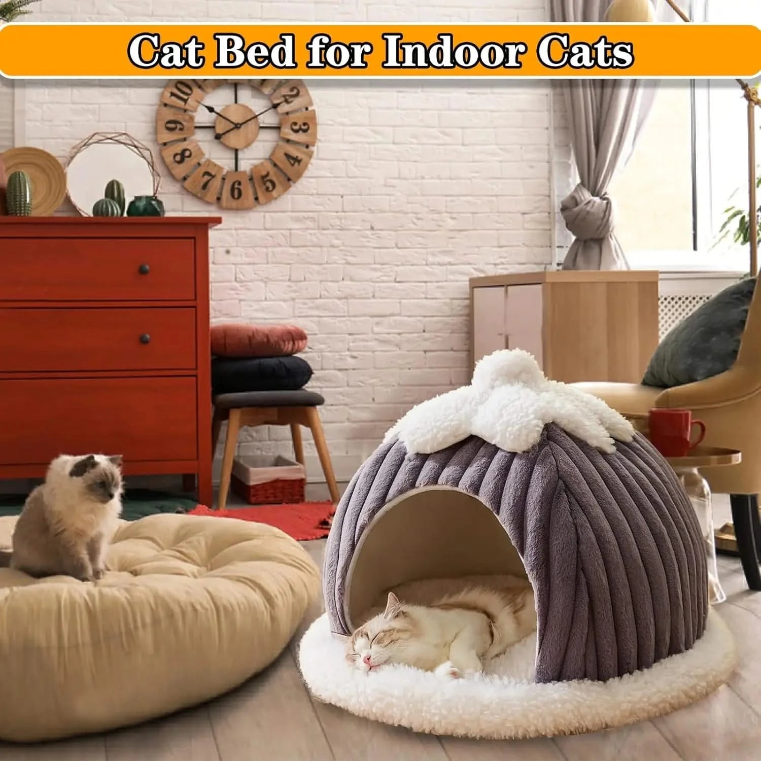 Pumpkin Cat Cave Bed: Cozy Indoor Hideaway, Soft Memory Foam, Washable Non-Slip
