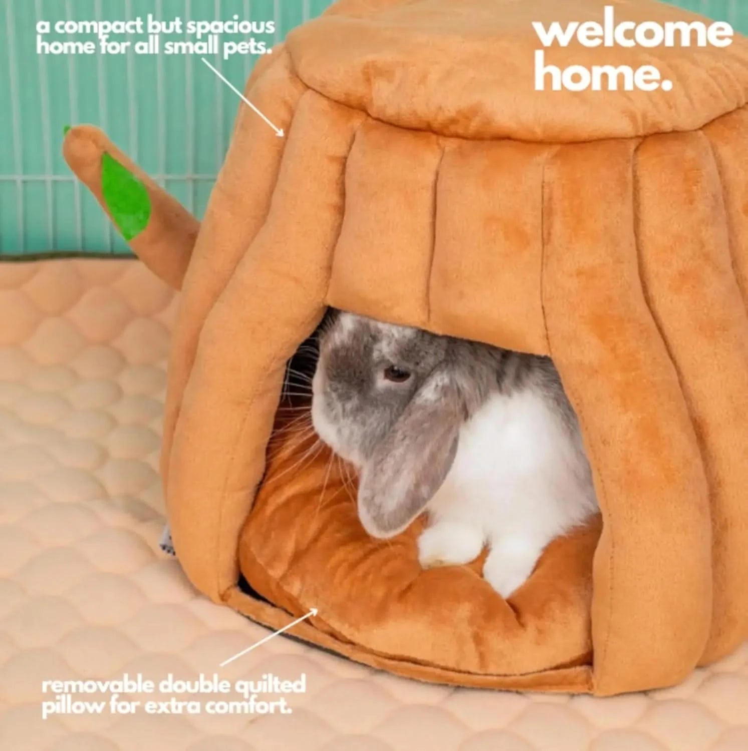 Hopp'd 2-in-1 Washable Small Pet Tree Stump Hideout Bed, Chew-Proof