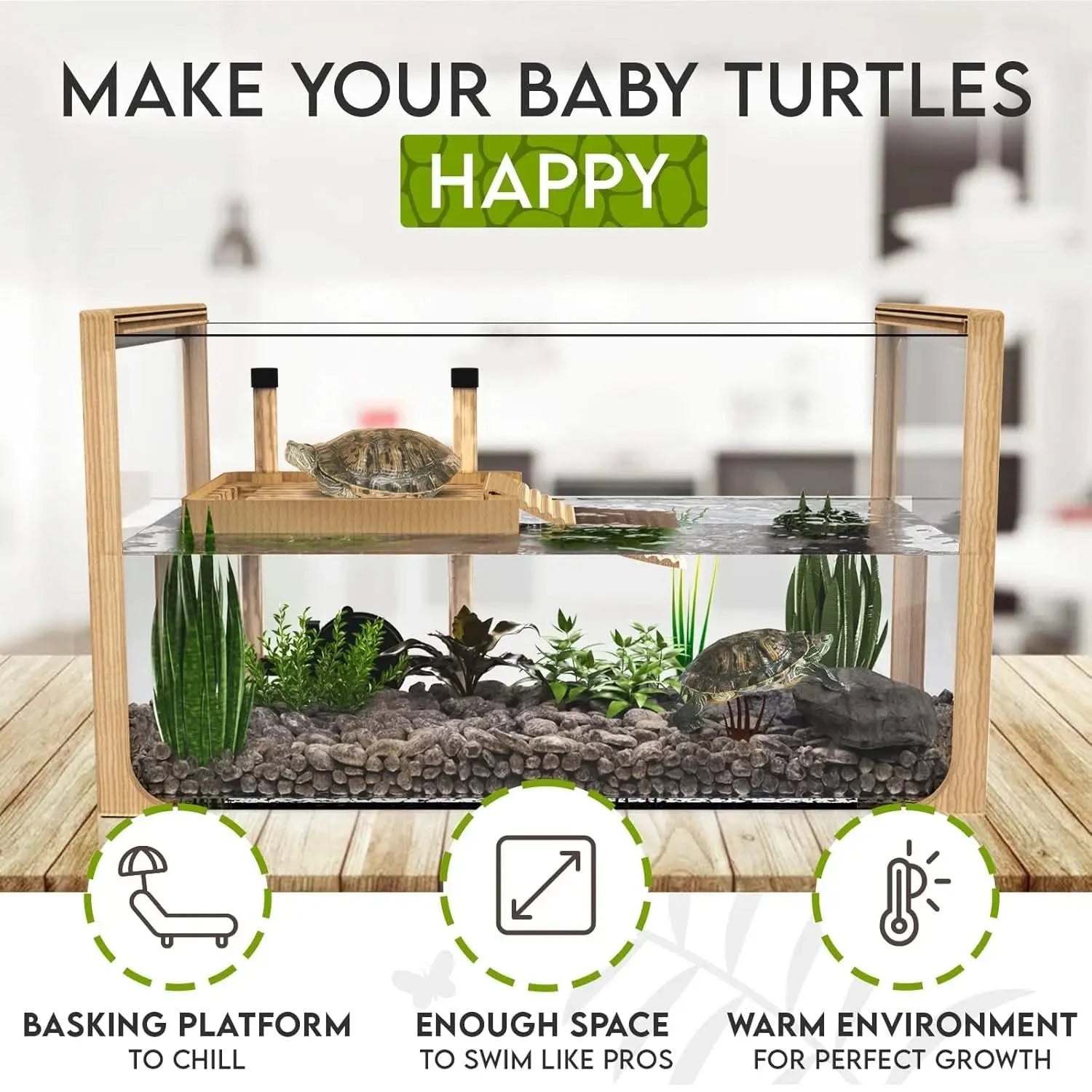 OKKÖBI All-in-One Turtle Aquarium Kit: Filter, Light, Basking Platform for Baby & Juvenile Pets