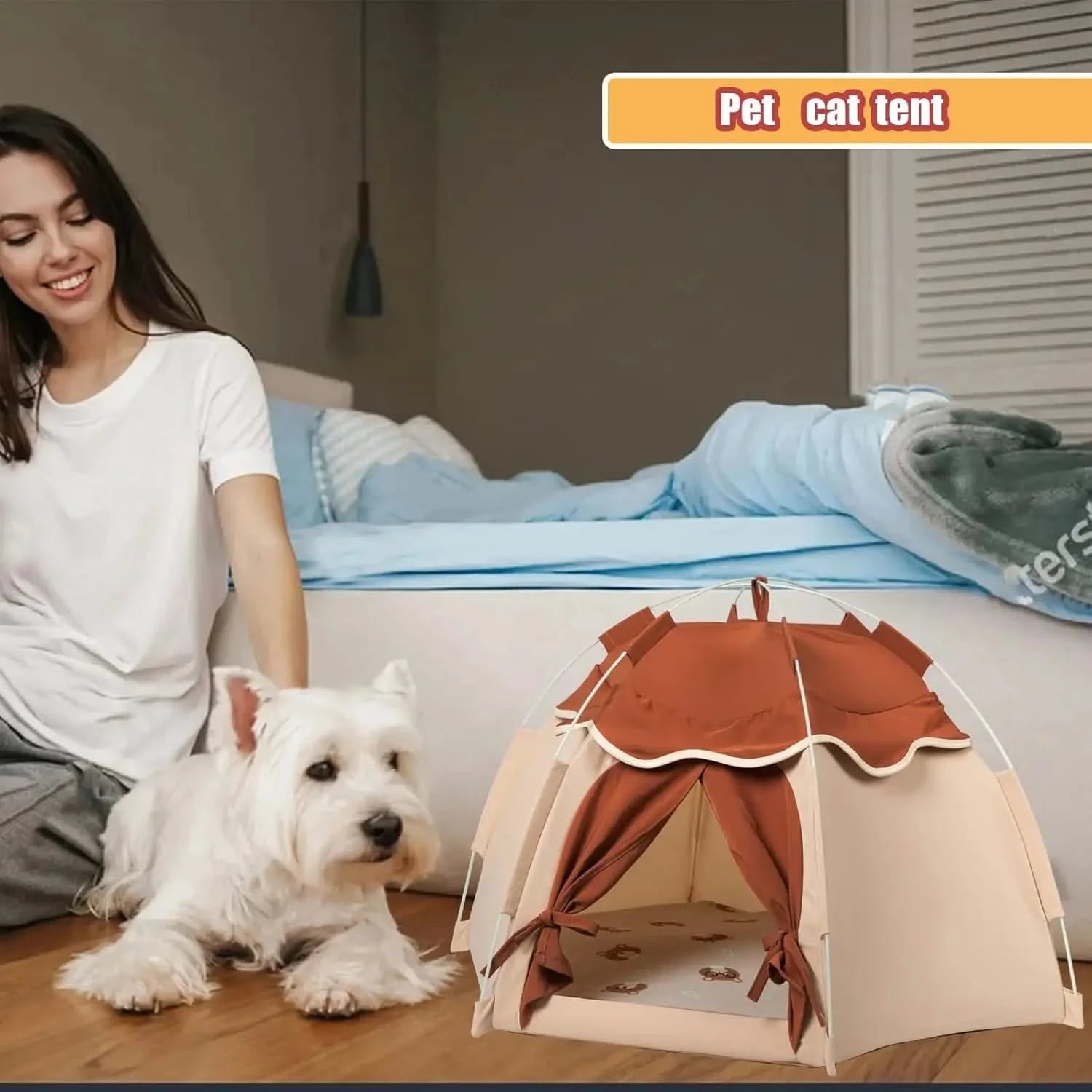 Gigreinc Large Beige Pop-Up Pet Tent: Cozy Indoor Cat & Small Dog House