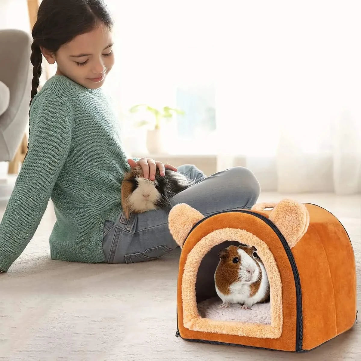 Pet Soft Cozy Small Animal Hideout Cave Bed for Guinea Pigs, Rabbits, Hamsters