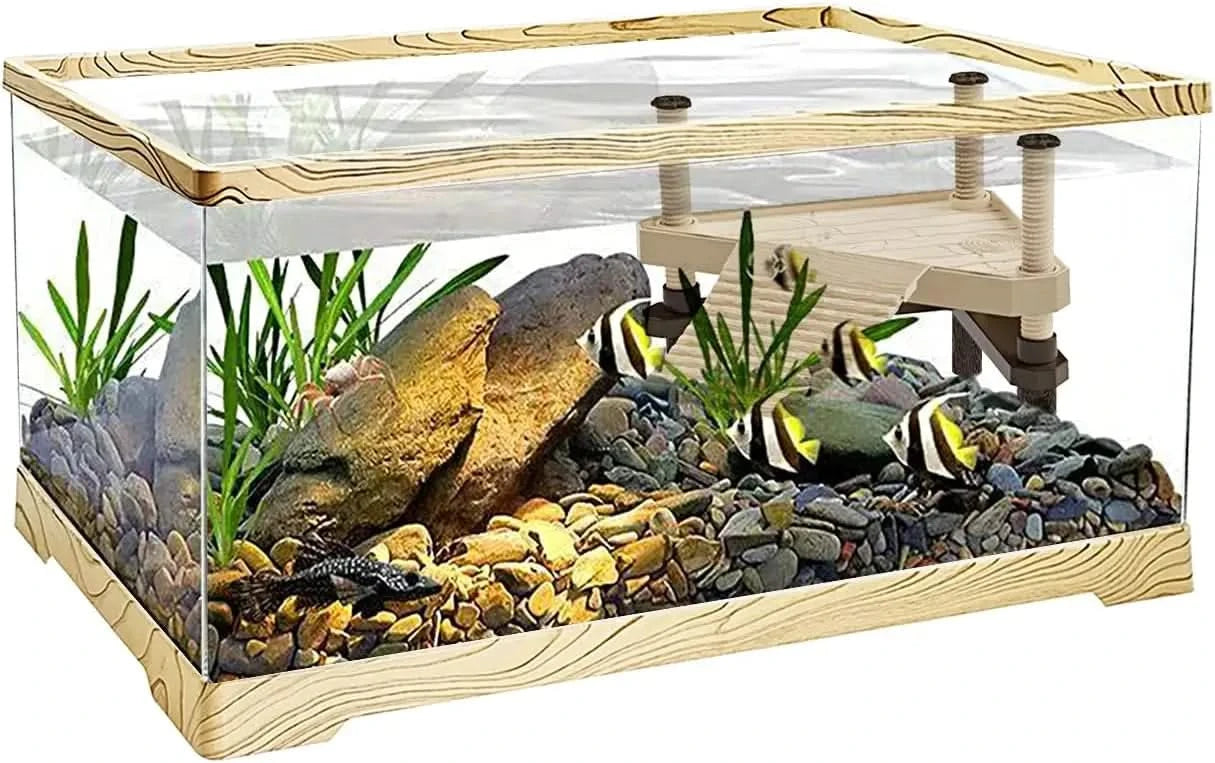 Premium Shatter-Resistant Turtle Tank with Basking Platform & Easy Drainage System