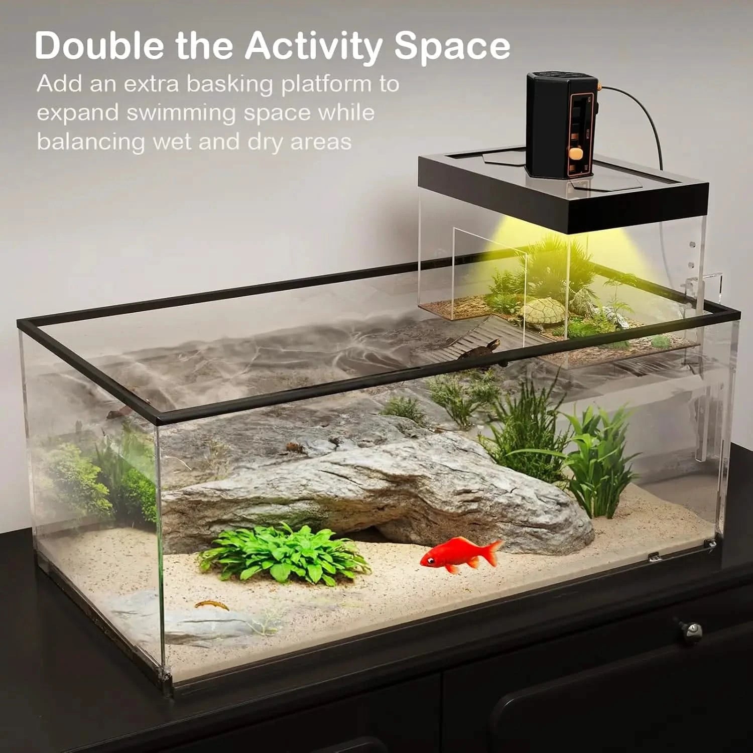 Clioran Elevated Turtle Basking Platform with Light for Small Red Eared Sliders