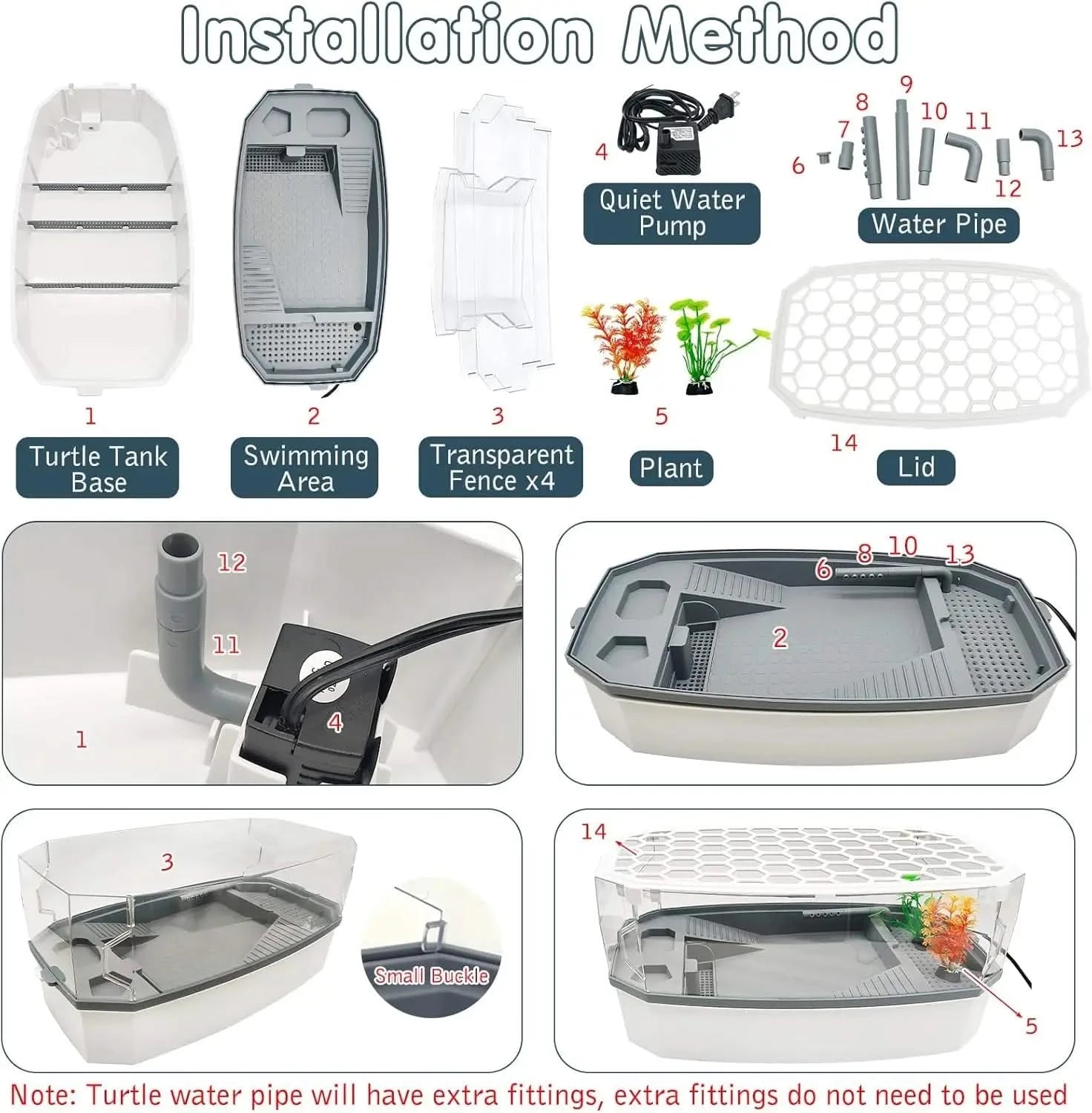 Hamiledyi Multi-Zone Acrylic Turtle Tank: Lid, Pump, Easy Clean Habitat