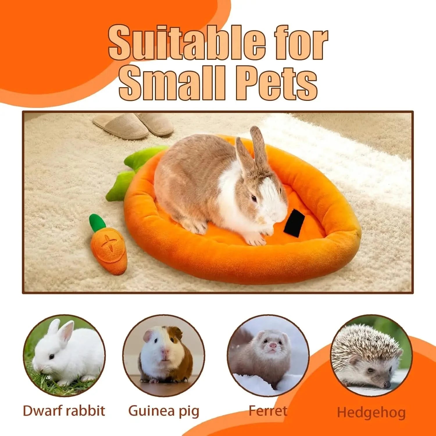 Plush Carrot Shape Small Animal Bed for Rabbits, Guinea Pigs, Chinchillas