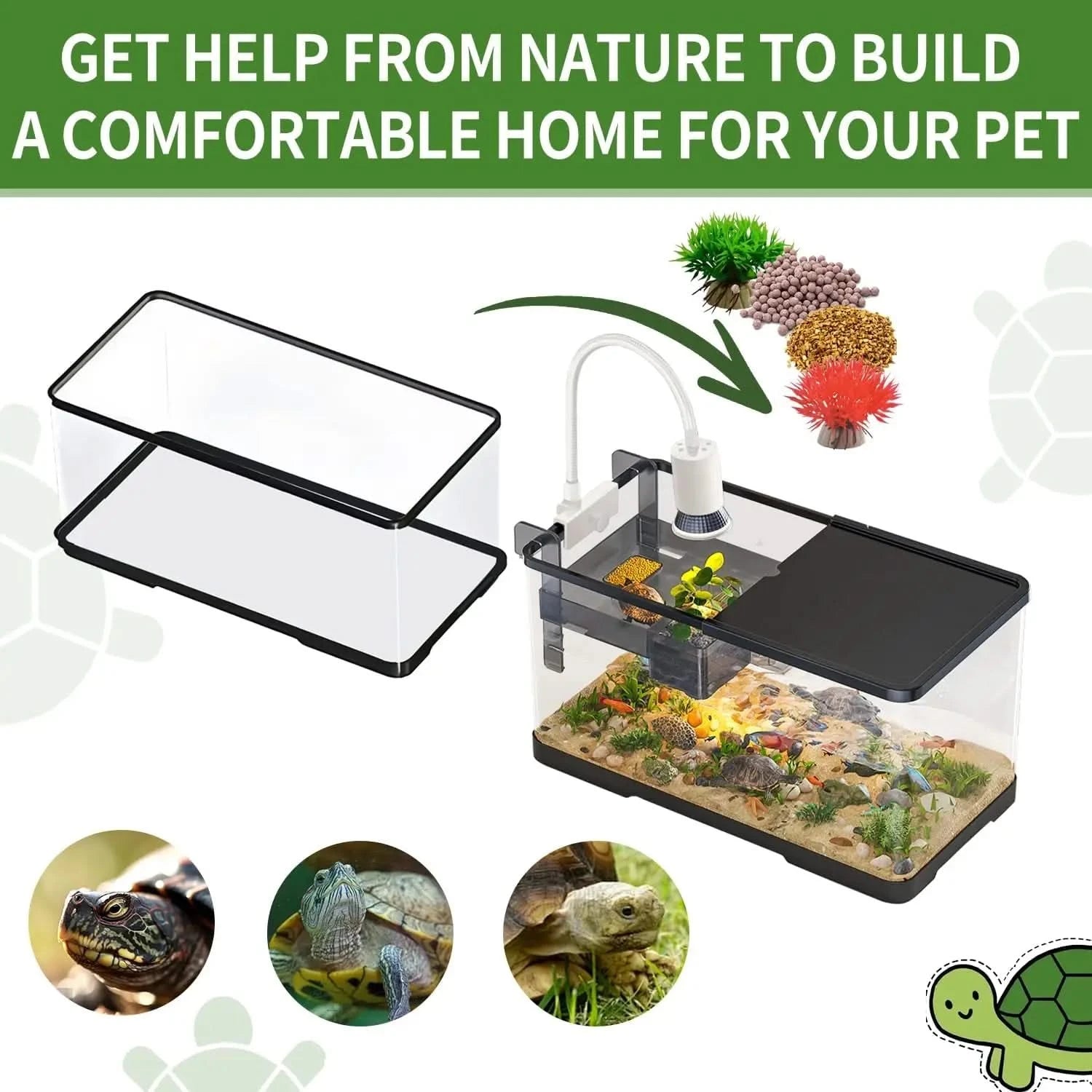 Superior Acrylic Turtle Tank Starter Kit: Light, Filter, Drainage, Multi-Function Reptile Habitat