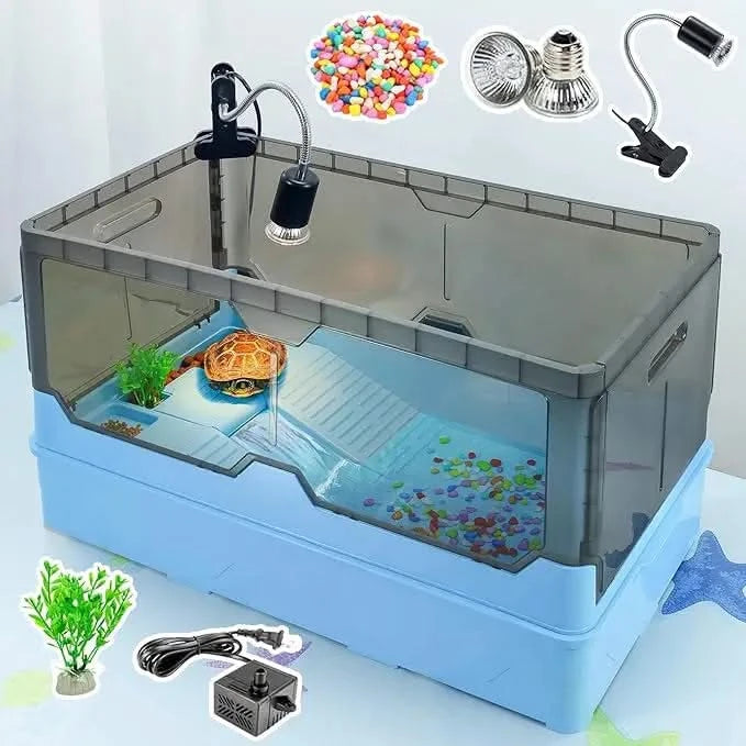 Delightful Turtle Habitat Kit: Fresh Filtration, Heat Lamp, Water Pump, Quick Changes