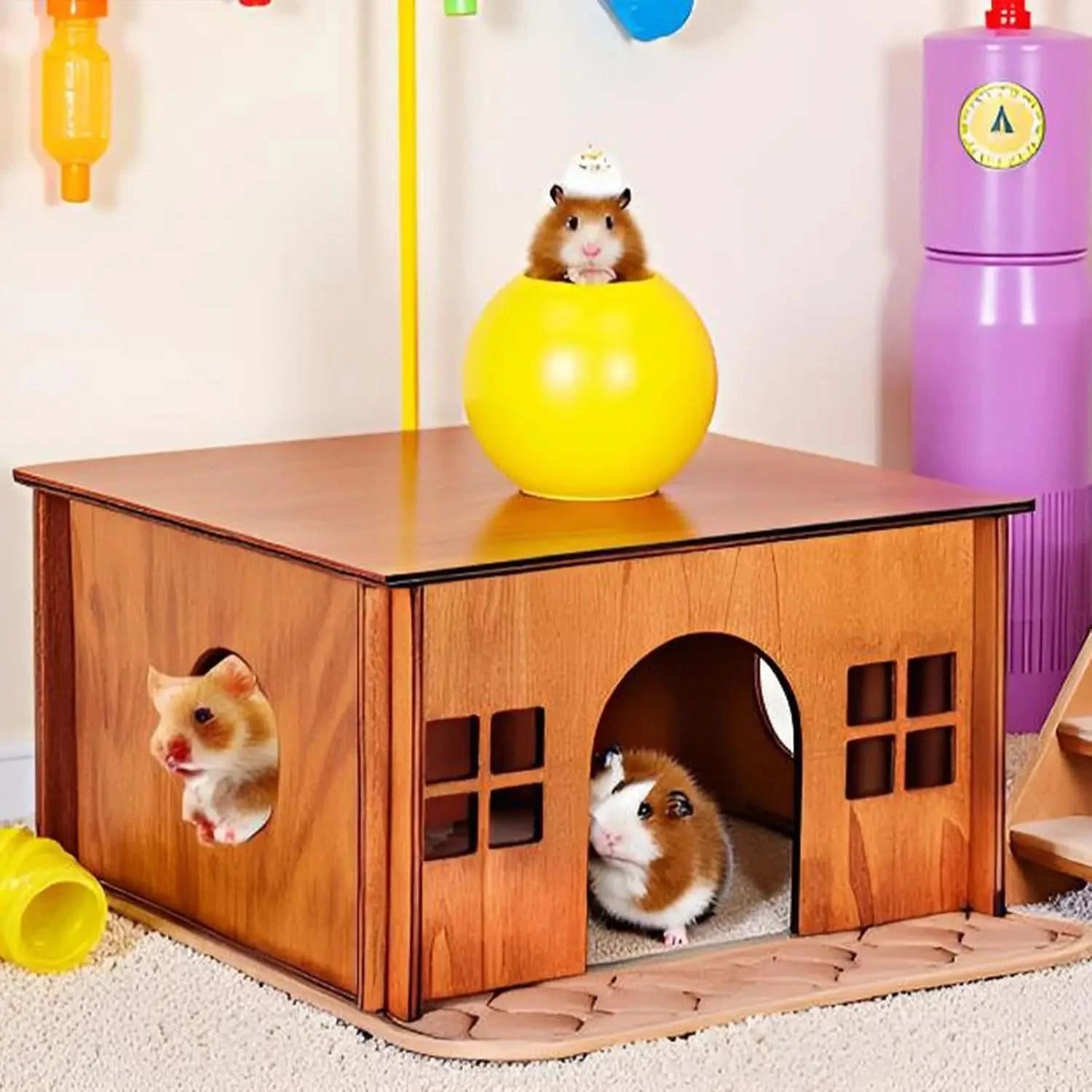WHEARTED Sturdy Wooden Guinea Pig Hideout House for Small Animals & Rabbits