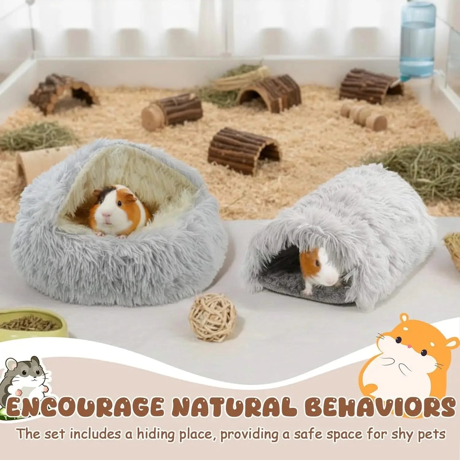 2-Pack Washable Guinea Pig Hideout & Tunnel Bed – Cozy Play Toy for Small Animals
