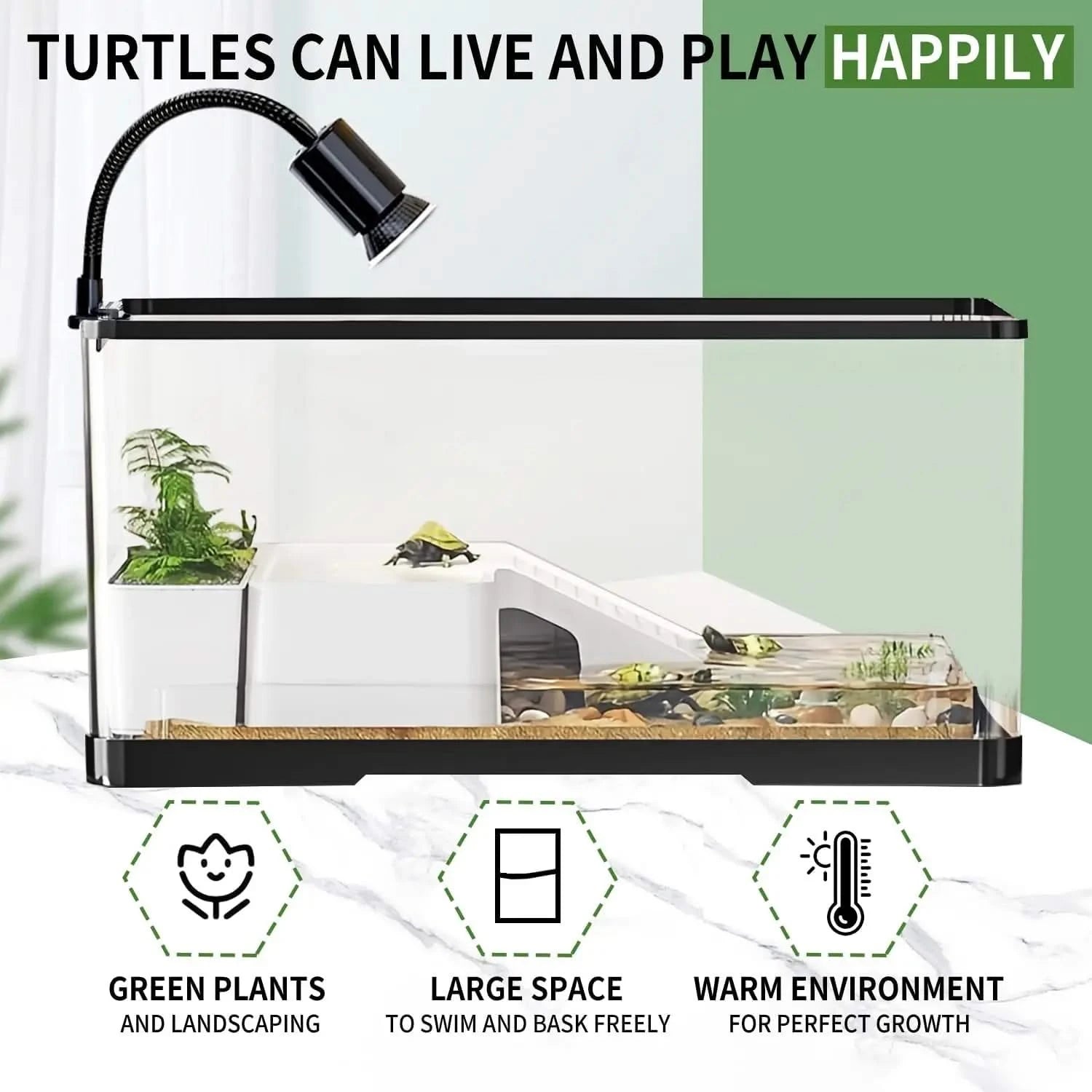Complete Acrylic Turtle Tank Kit with Light, Filter, Drainage, Multi-Zone Habitat