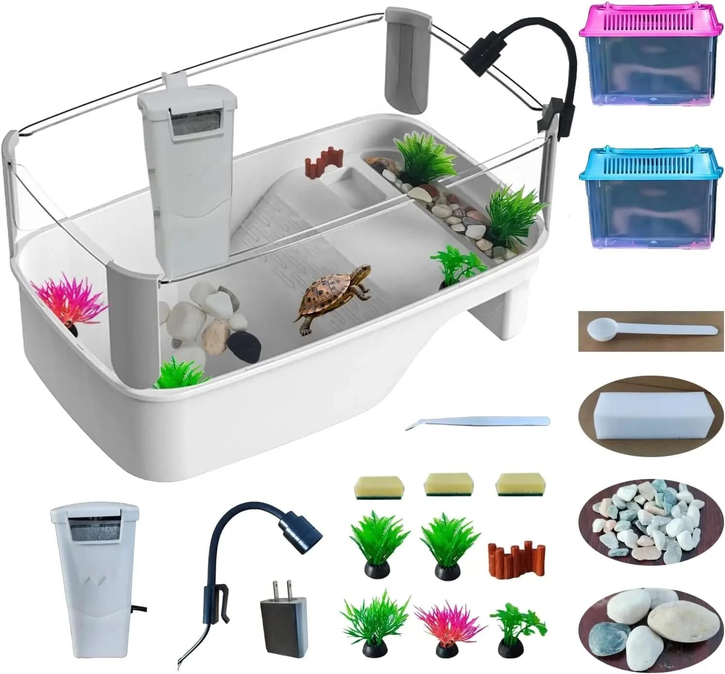 TOTZLIAN All-in-One Small Turtle Habitat Kit with Basking Platform & Filter