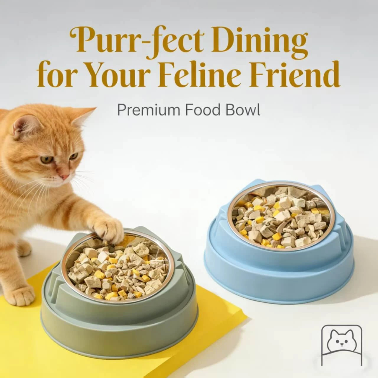 Non-Slip Stainless Steel Cat Bowl - Premium Feeder, Green & Blue