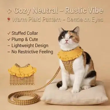 Escape-Proof Cat Harness: Ruffled Collar, Gingham Print
