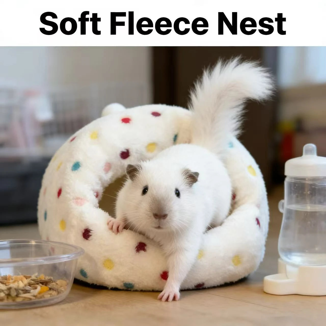 Comfort Rest Hamster Nest for Hamsters - Polka Dot Plush White Multi-Color