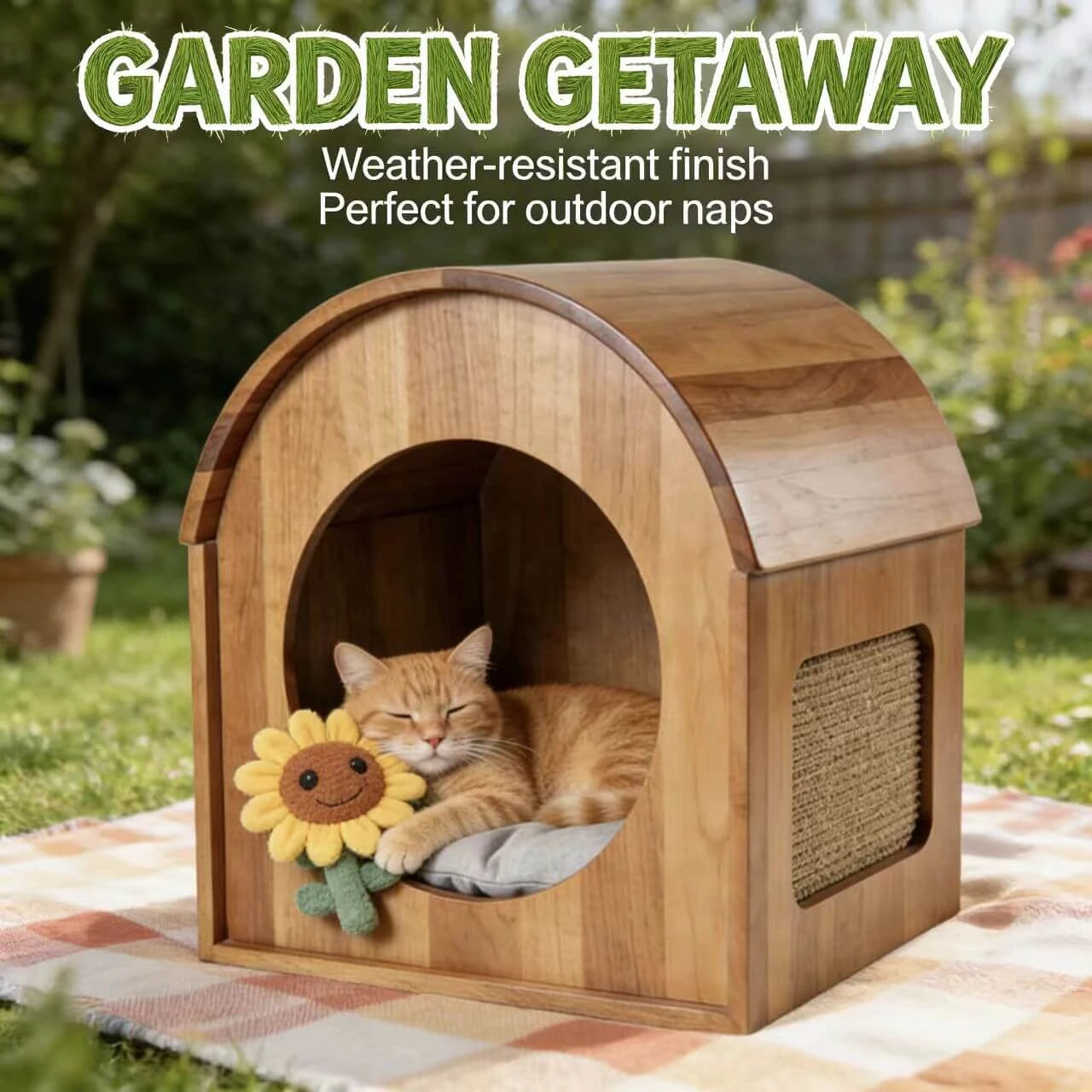 Modern Cat Cave with Scratching Pad - Removable Cushion, Premium Pet Furniture