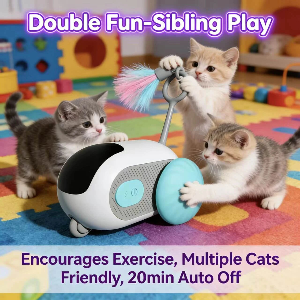 Smart Cat Play Robot - Automatic Movement, Feather Teaser, USB Rechargeable