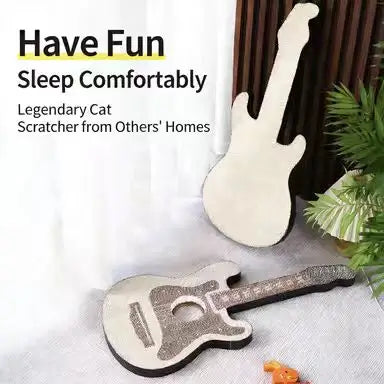 Guitar-Shaped Cat Scratcher: Claw Grinding & Rest, Wear-Resistant, No Litter (White-Black)