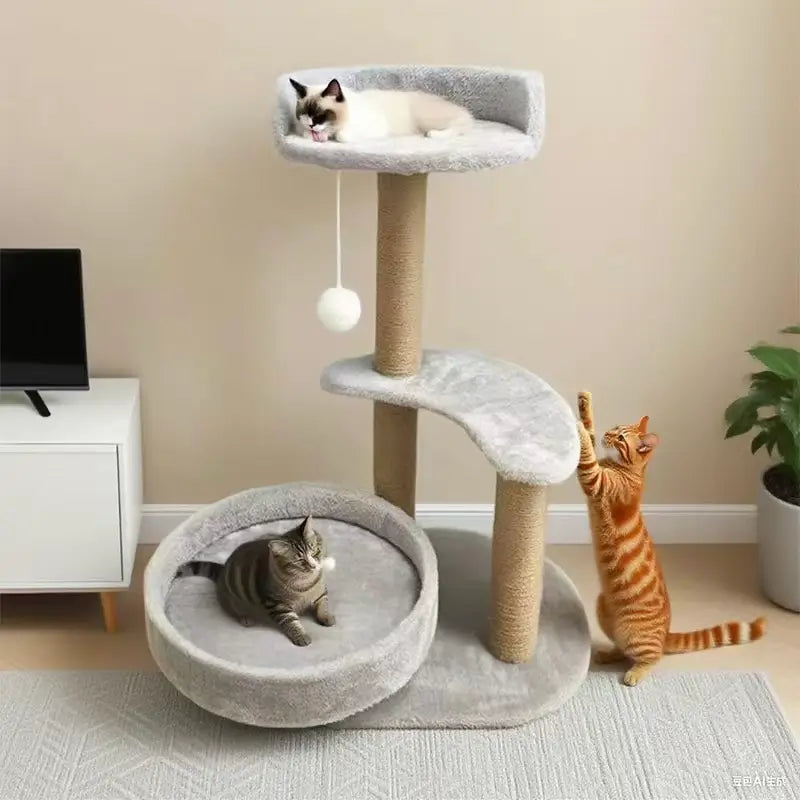 Multi-Level Cat Scratcher Tree: Rest & Scratch, Interactive Toy, Sisal Posts (Gray)