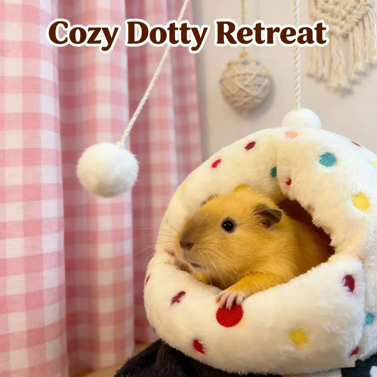 Comfort Rest Hamster Nest for Hamsters - Polka Dot Plush White Multi-Color