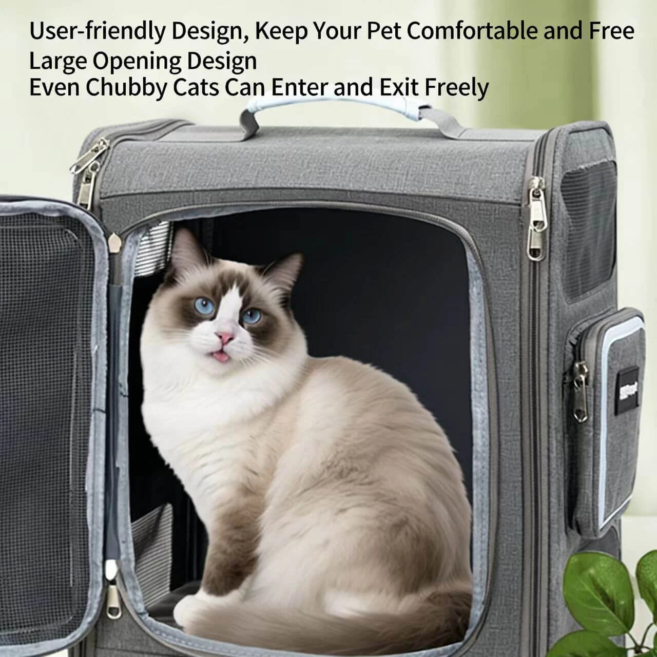 Expandable Pet Carrier Backpack - Ventilated Mesh, Cat Print, Gray