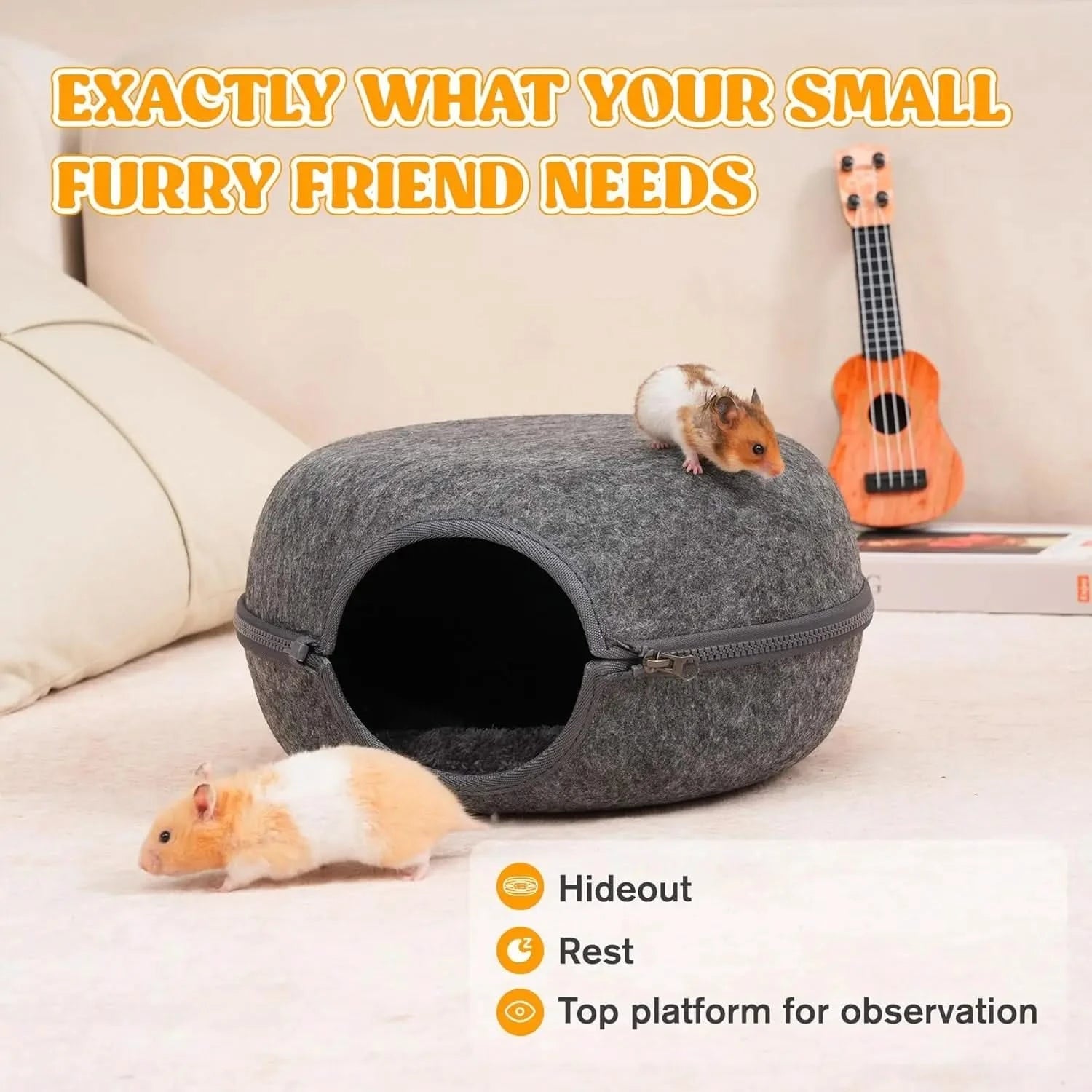 Premium Dual-Function Small Pet Hideout Bed for Guinea Pigs, Hamsters
