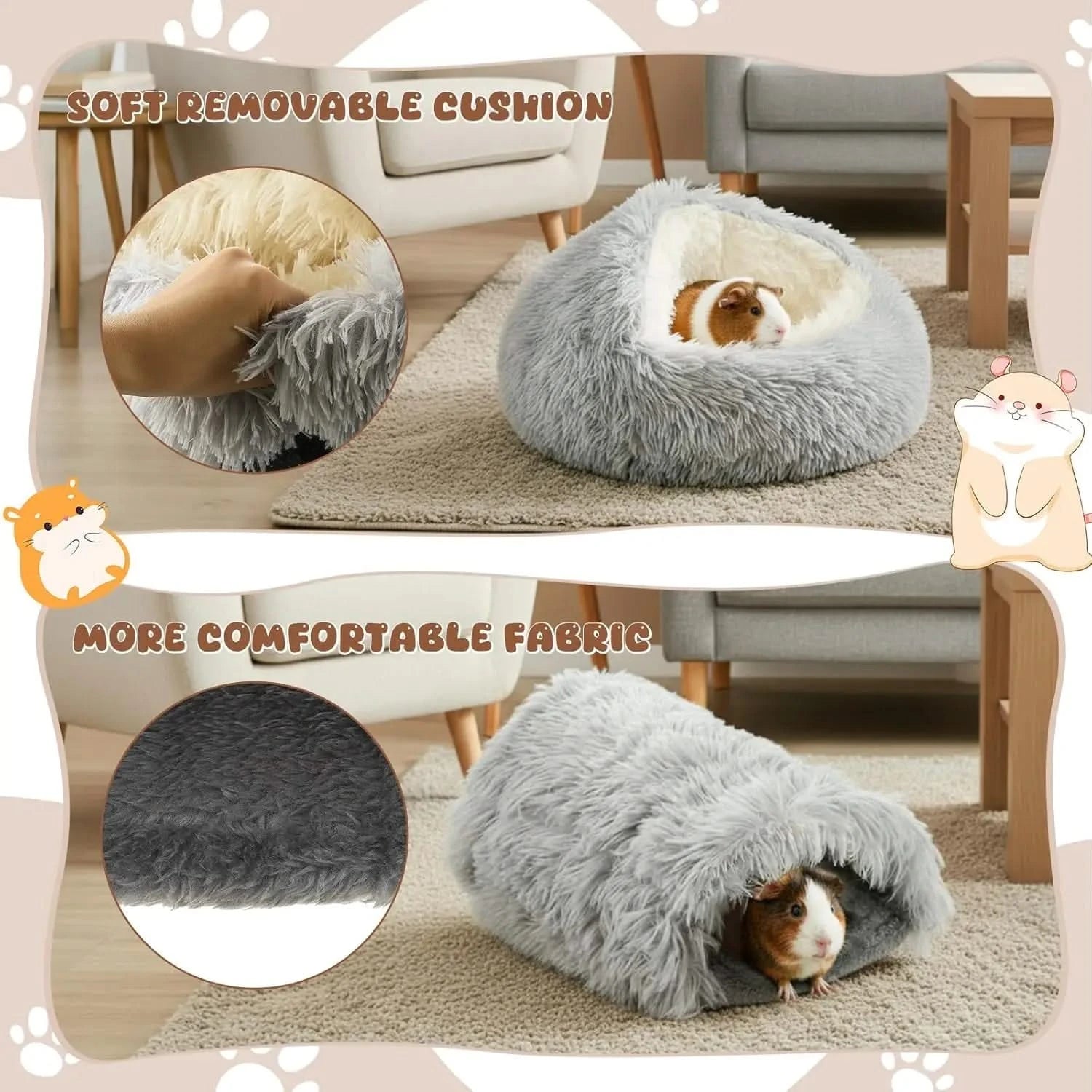 2-Pack Washable Guinea Pig Hideout & Tunnel Bed – Cozy Play Toy for Small Animals