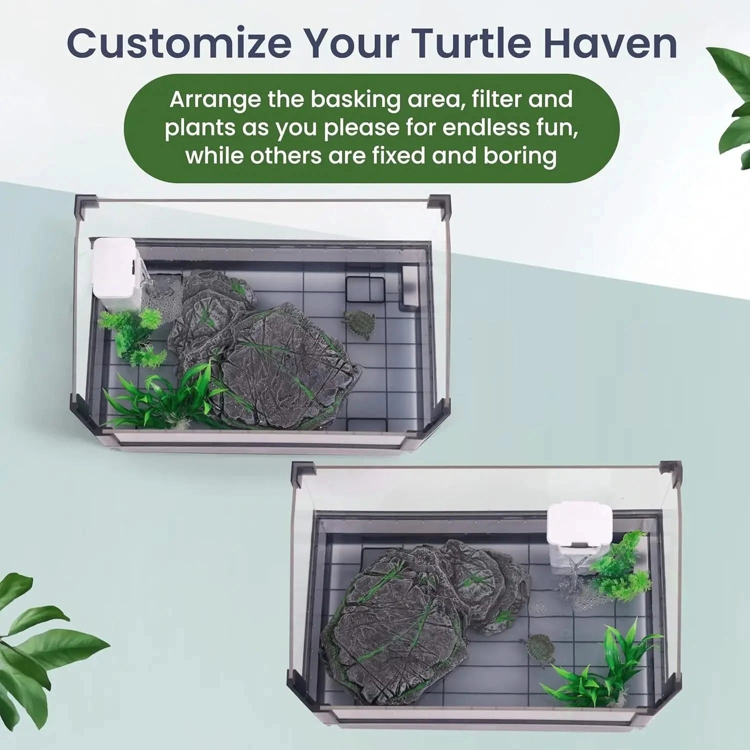 Complete Small Aquatic Turtle Habitat Kit: Filter, UVB Lamp, Basking Platform, Plants