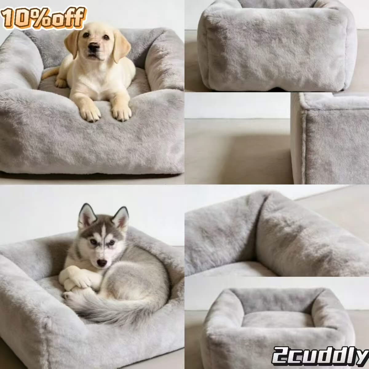 Plush Square Dog Sofa , Faux Fur Deep Cushioning Gray for Small-Medium Dogs