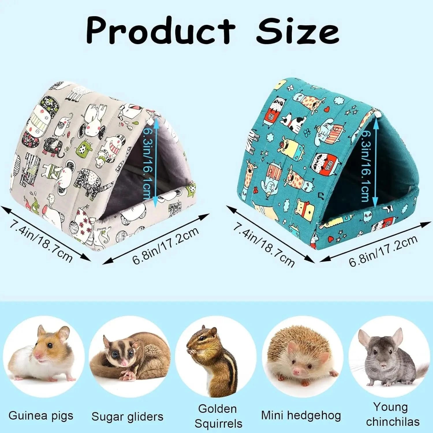 UPINS 2-Pack Washable Guinea Pig Hideout Bed for Small Animals & Rodents