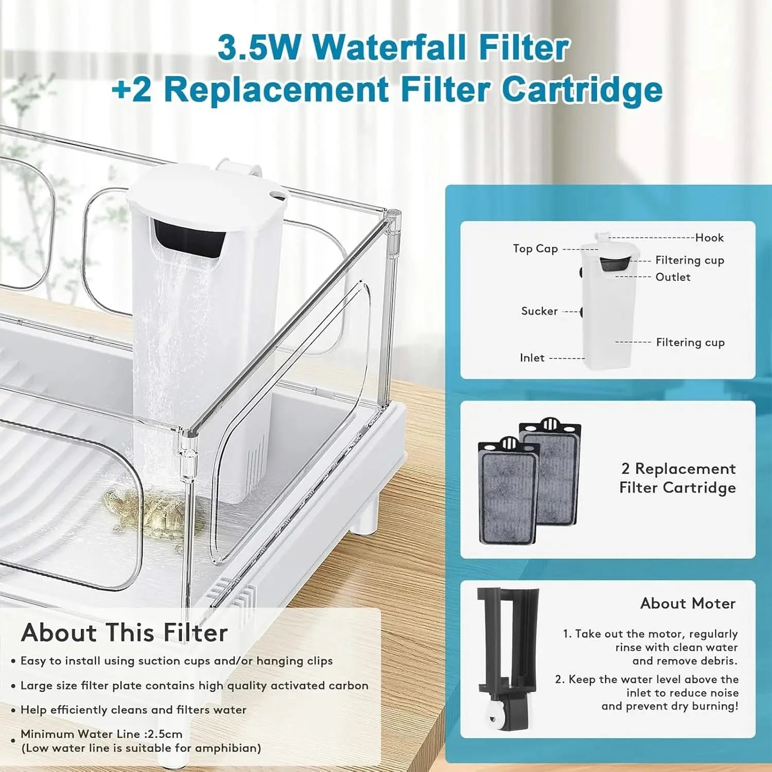 Geegoods Premium Small Turtle Tank Kit with LED Light, Filter & Accessories