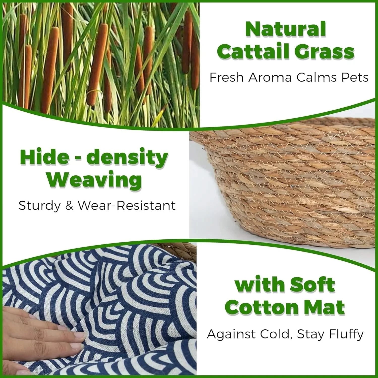 Durable Natural Woven Grass Bunny Bed with Warm Cushion for Rabbits