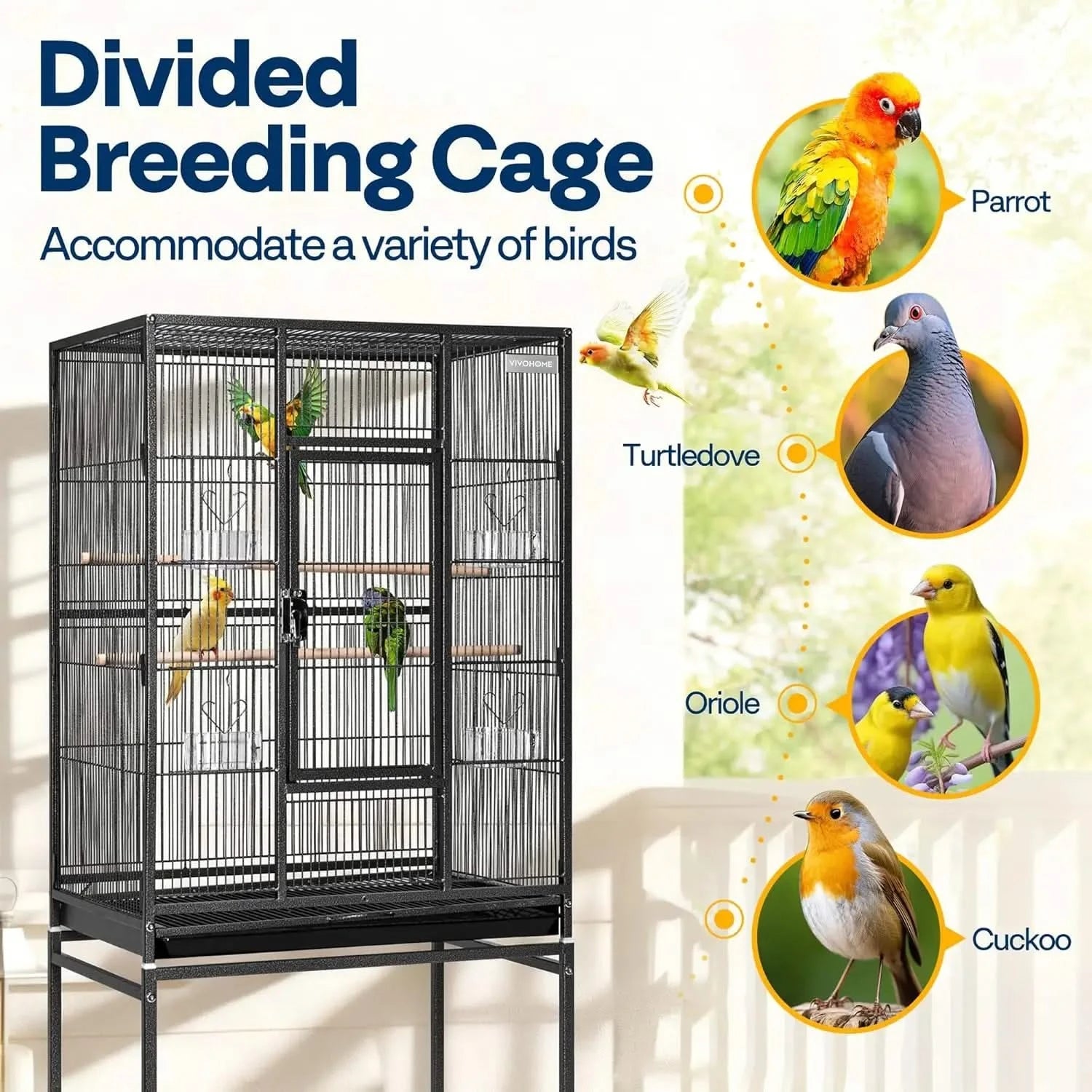 VIVOHOME 54-inch Wrought Iron Flight Cage, Rolling Stand for Pet Birds