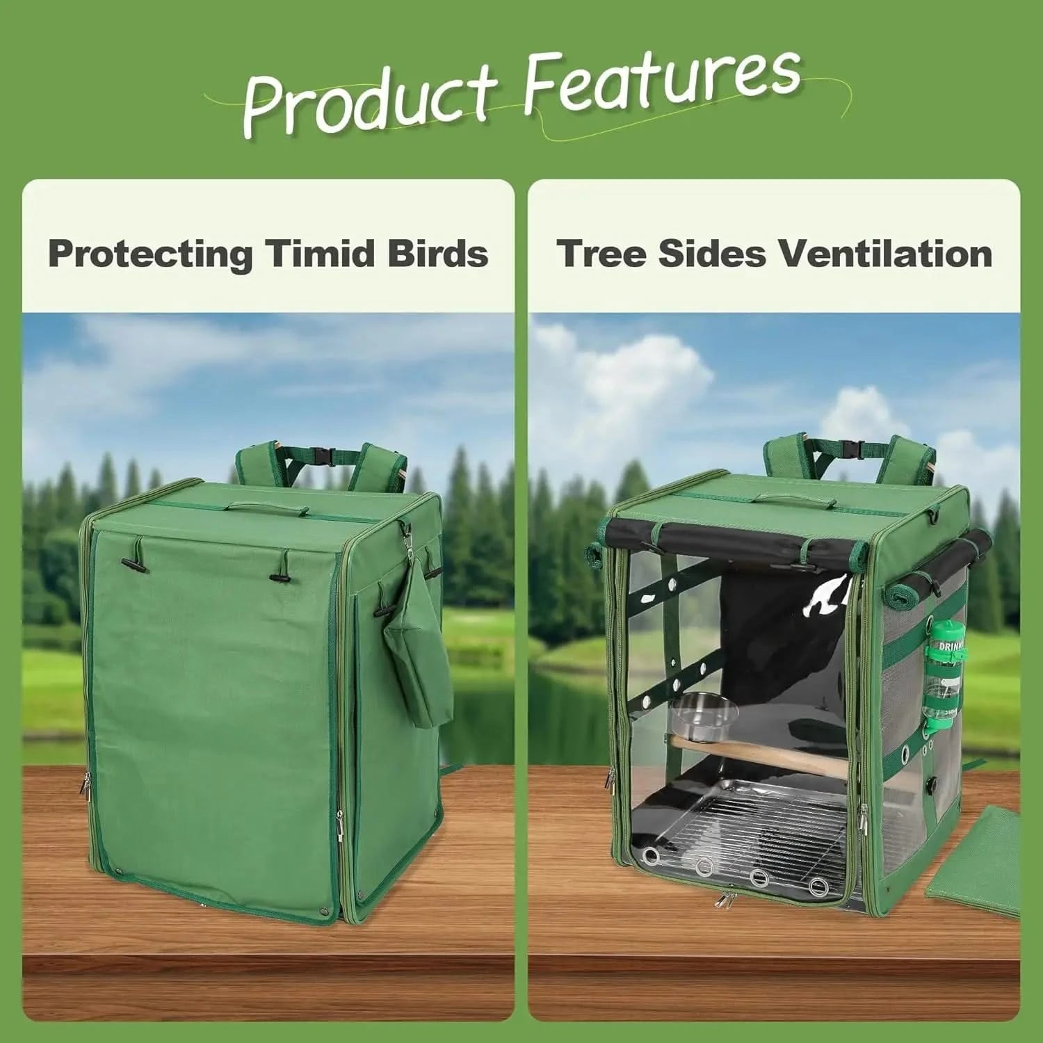 Suertree X-Large Bird Travel Backpack Carrier with Stainless Steel Mesh, Perch, Bowls