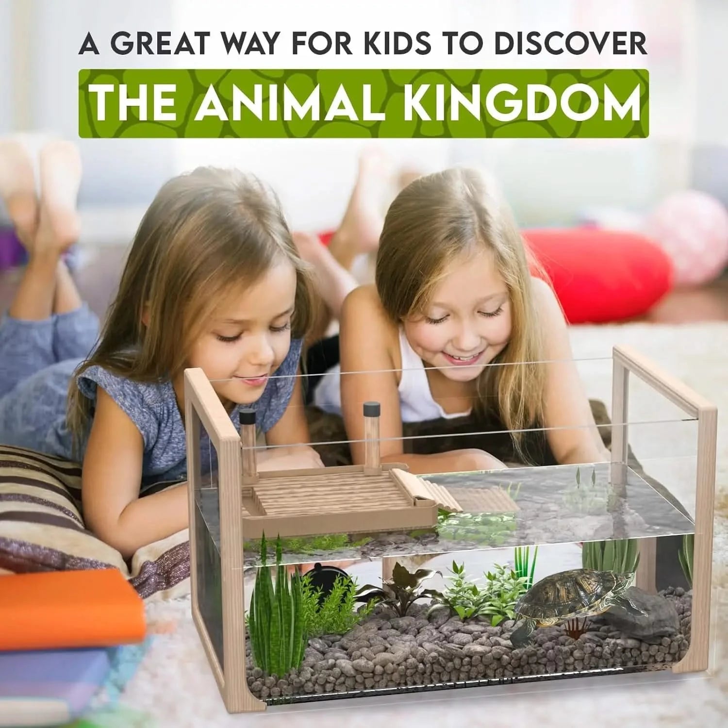 OKKÖBI All-in-One Turtle Aquarium Kit: Filter, Light, Basking Platform for Baby & Juvenile Pets