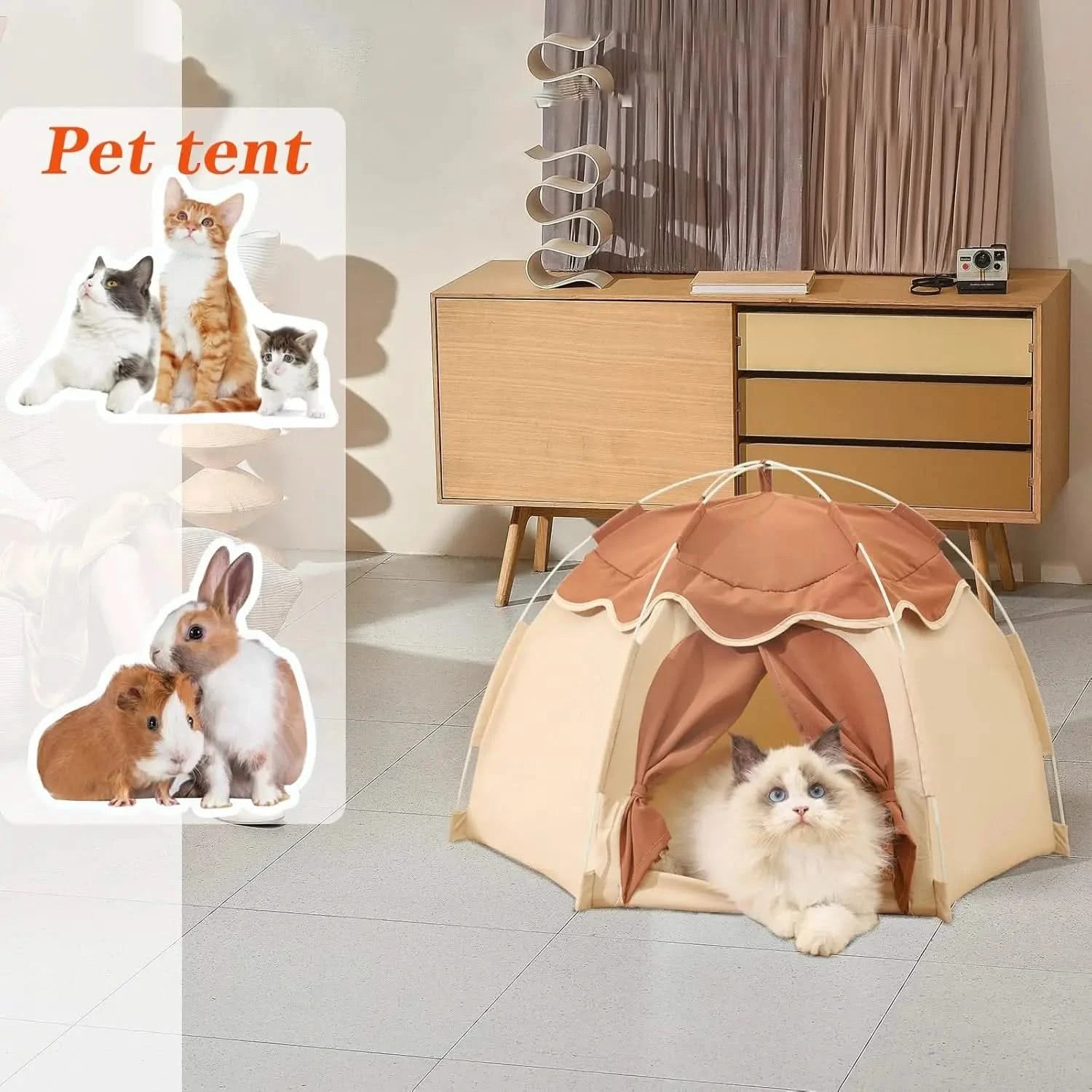 Gigreinc Large Beige Pop-Up Pet Tent: Cozy Indoor Cat & Small Dog House