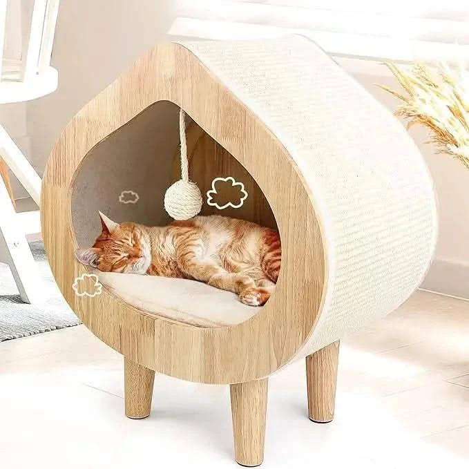 Modern Cat Bed with Scratching Wall, Cozy Cave Hideout for Indoor Cats