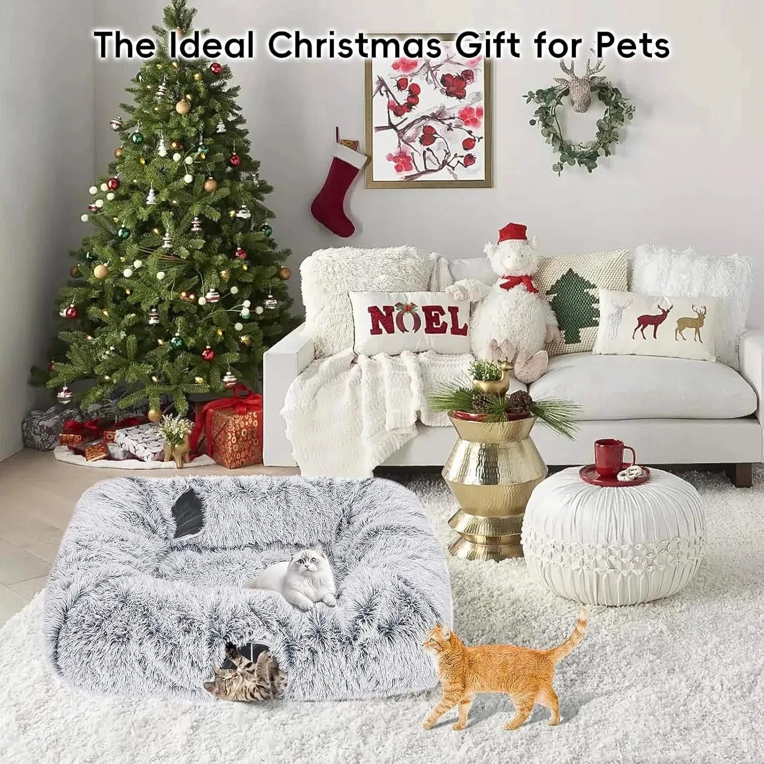 Extra Large Plush Cat Tunnel Bed: 4-Way Tunnels, Multi-Cat Cave