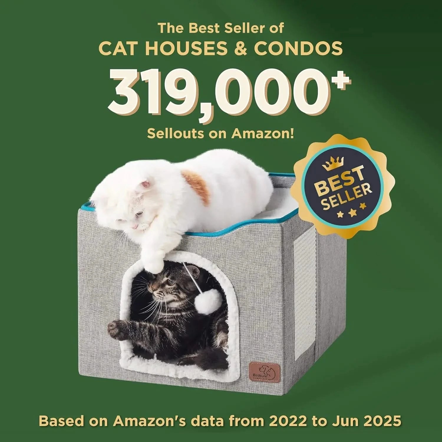 Bedsure Large Cozy Cat Cave Hideaway House, Scratch Pad, Plush Toy