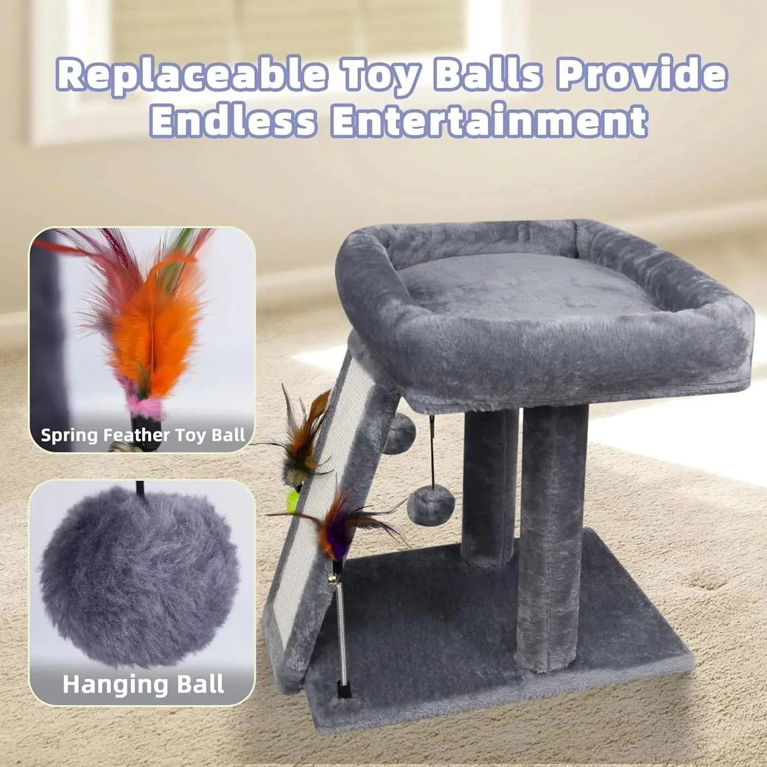 TWDEPART Compact Cat Tree: Sisal Scratching Post, Cozy Perch, Playful Balls