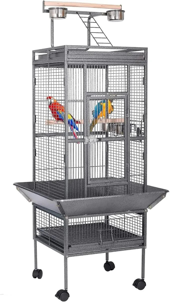 HSM 62-inch Rolling Wrought Iron Large Bird Flight Cage for Parrots